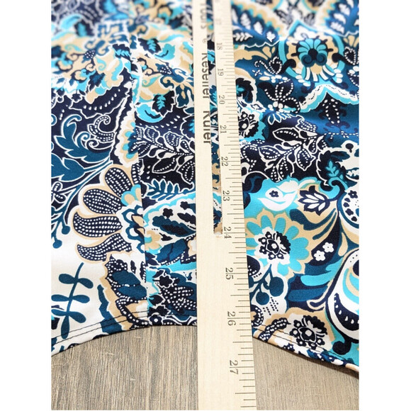 PerSeption Concepts Top Womens Small Blue Print Short Flutter Sleeve Stretch - Picture 8 of 10